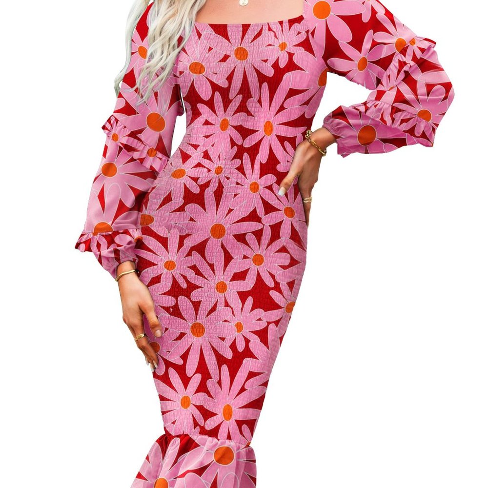 S. Mathews Floral Puff Long Sleeve Dress. Size M